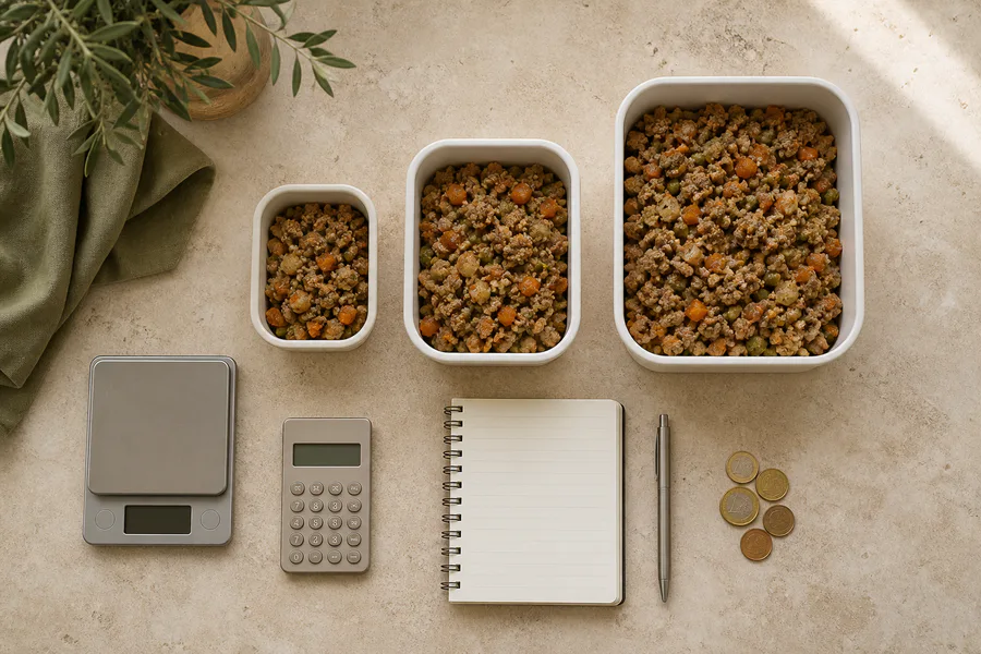 Comparación de comida cocinada en formatos pequeño, mediano y grande