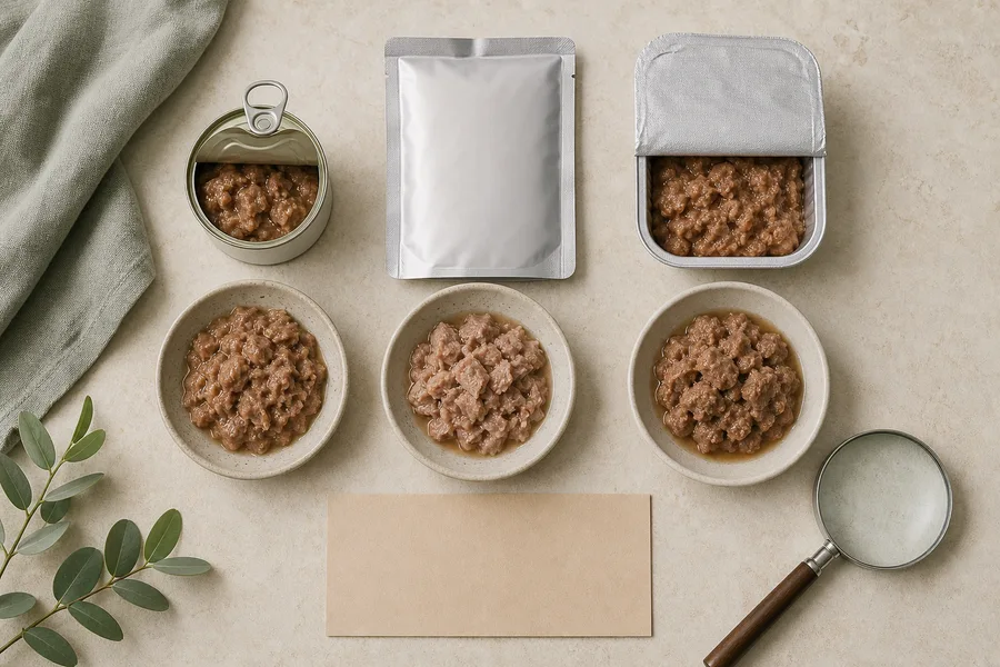 Comparación de formatos y composiciones de comida húmeda para gatos